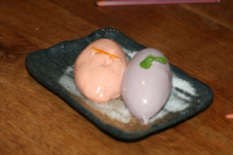 My purple carrot and lemongrass and my orange and thyme ice creams