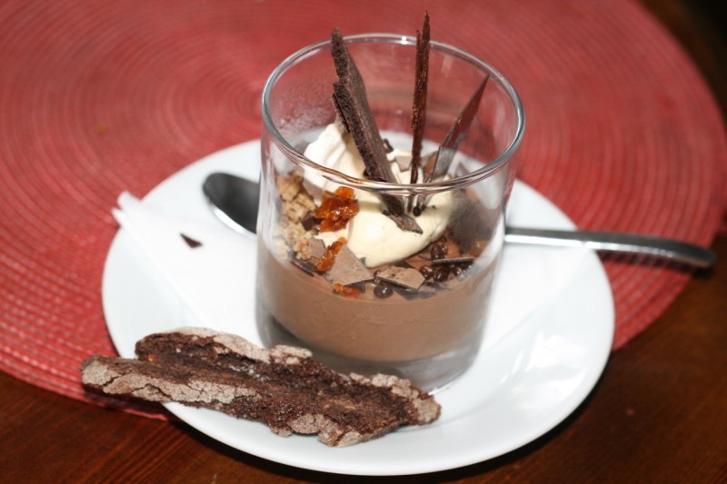 Chocolate egg custard pot with biscuit soldiers